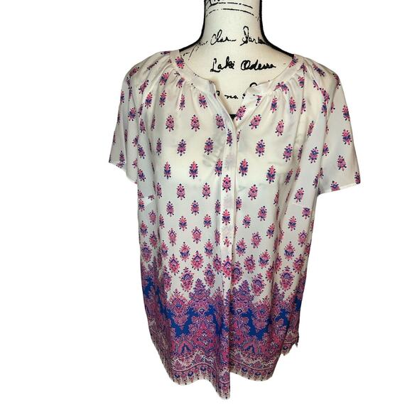 Talbots Women Size X Blouse Blue Pink Floral Shirt Top Light Weight Comfort - Picture 2 of 13